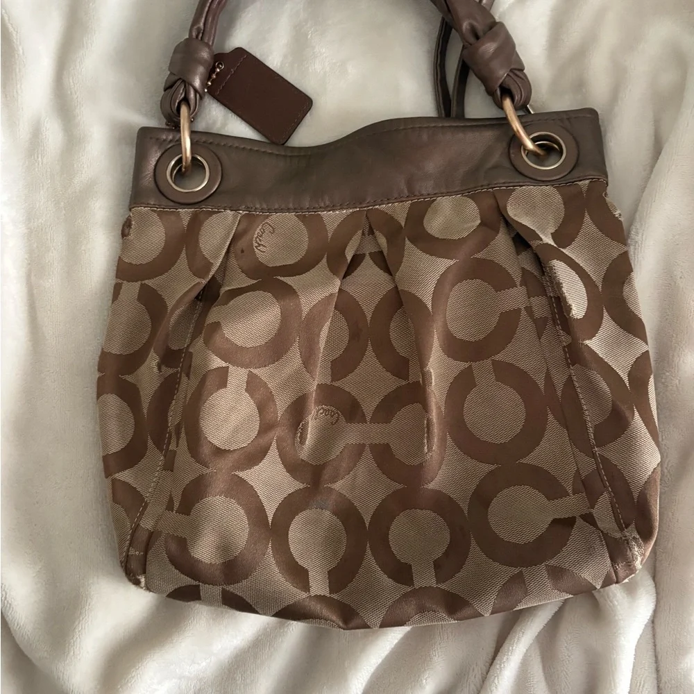 Coach Tan and Brown Signature Shoulder Bag - Picture 9 of 10